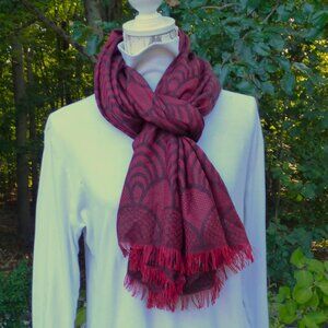 Chico Dark Red and Black Scalloped Sparkle Oversize Scarf NWT